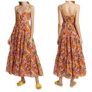 Zimmermann Violet Cut-Out Tiered Cotton Sweetheart Nek Midi-Dress Size 3 / 10 US